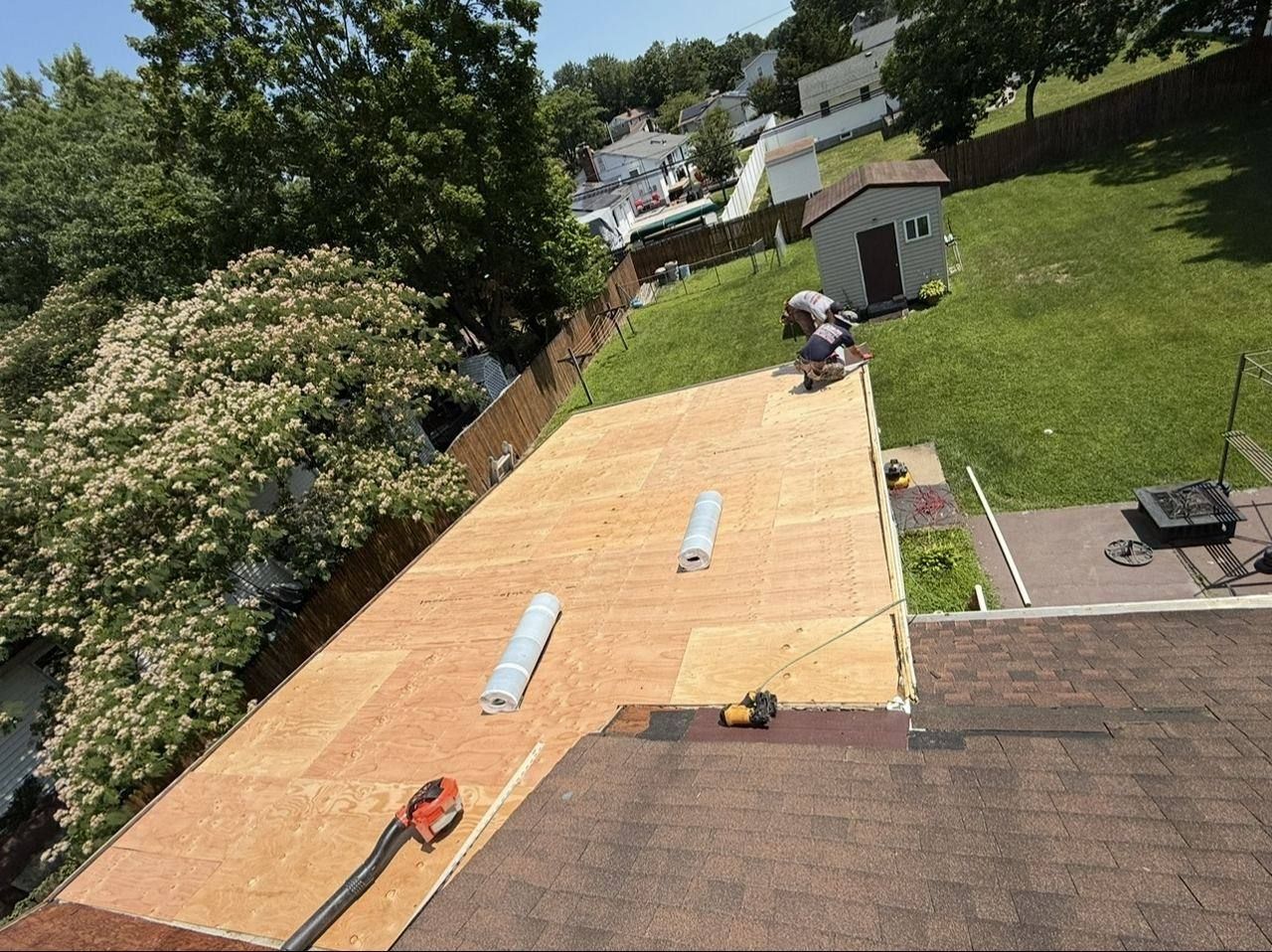 Flat roof re-deck and new roofing - in progress
